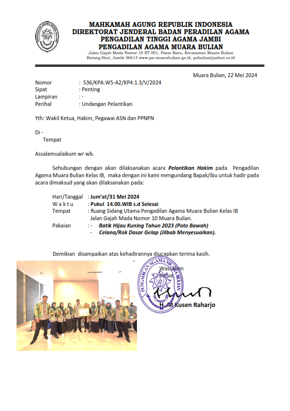UNDANGAN PELANTIKAN HAKIM 3152024 JUMAT